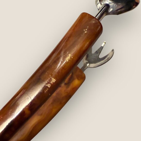 Vintage Brown Bakelite Utensil Set 1950s Tongs Knife Sharpener Fork - Picture 13 of 13